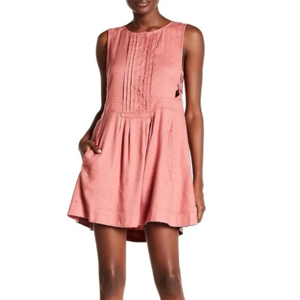 Free People Moonshine Linen Dress Dusty Rose Pink M - Picture 3 of 8